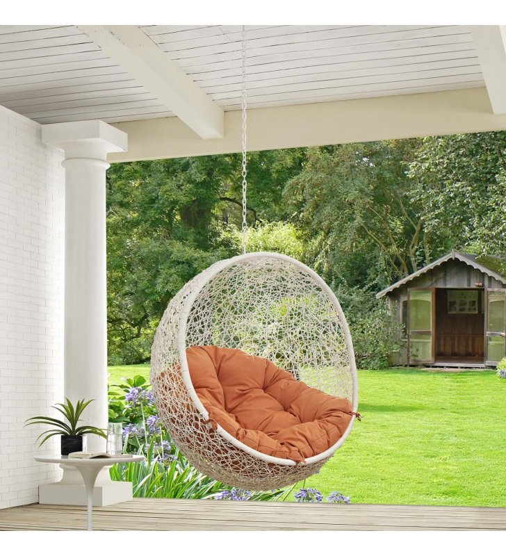Hide Outdoor Patio Swing Chair Without Stand in White Orange - Lexmod