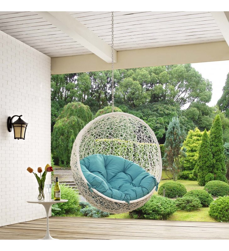 Hide Outdoor Patio Swing Chair Without Stand in White Turquoise - Lexmod