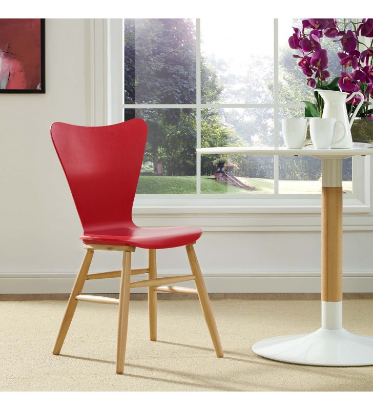 Cascade Wood Dining Chair in Red - Lexmod