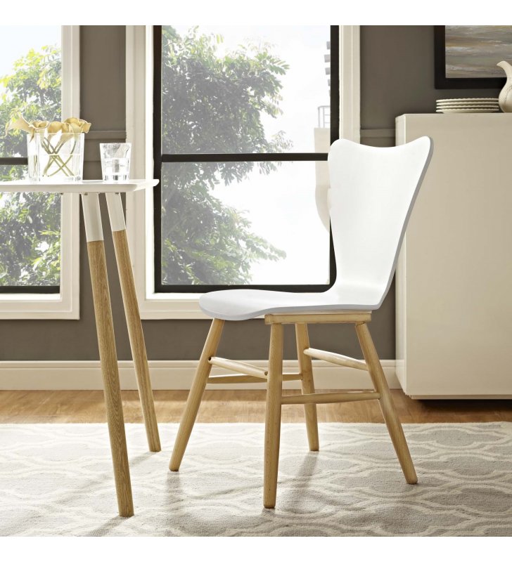 Cascade Wood Dining Chair in White - Lexmod