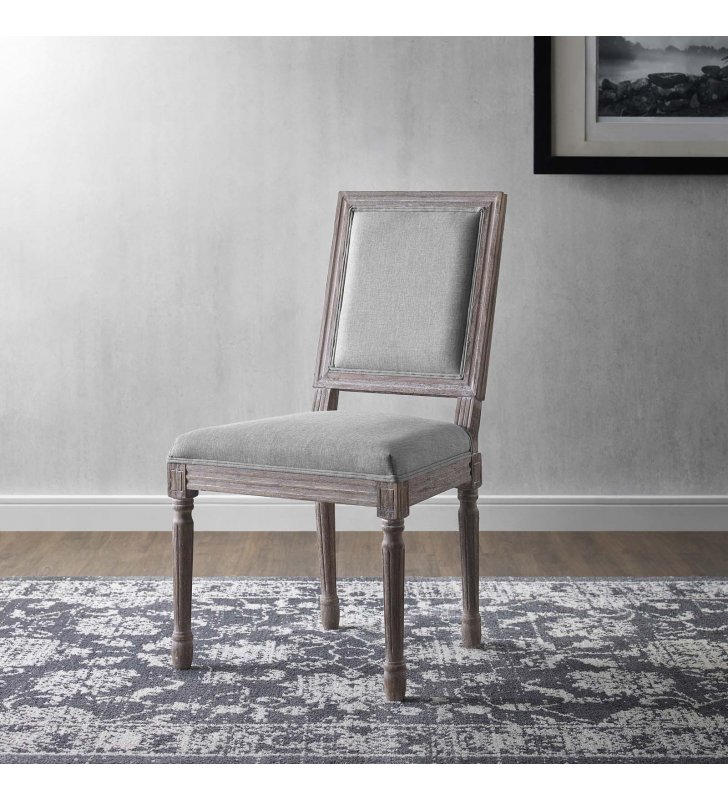 Court Vintage French Upholstered Fabric Dining Side Chair in Light Gray - Lexmod
