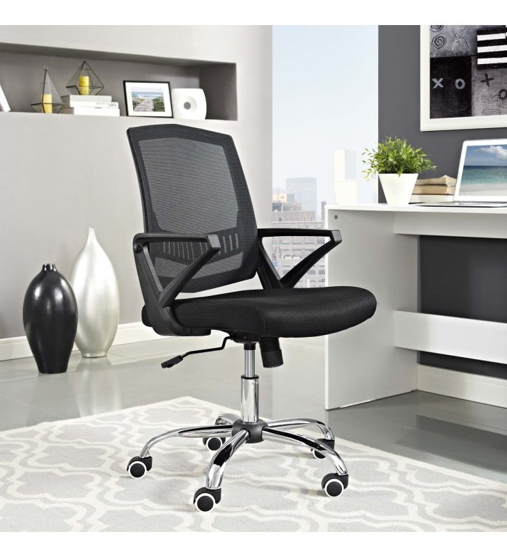Proceed Mid Back Upholstered Fabric Office Chair in Black - Lexmod