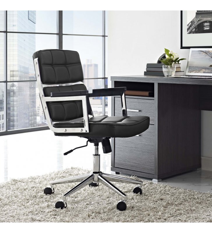 Portray Highback Upholstered Vinyl Office Chair in Black - Lexmod