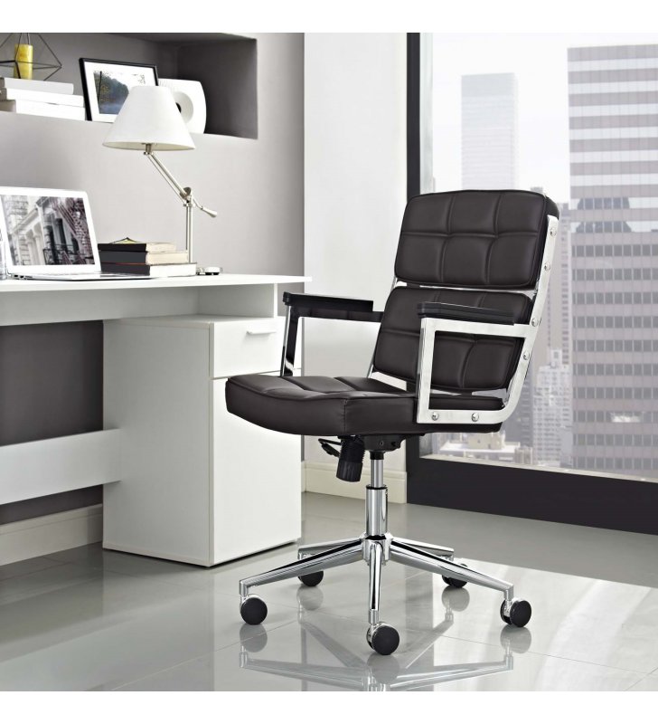 Portray Highback Upholstered Vinyl Office Chair in Brown - Lexmod