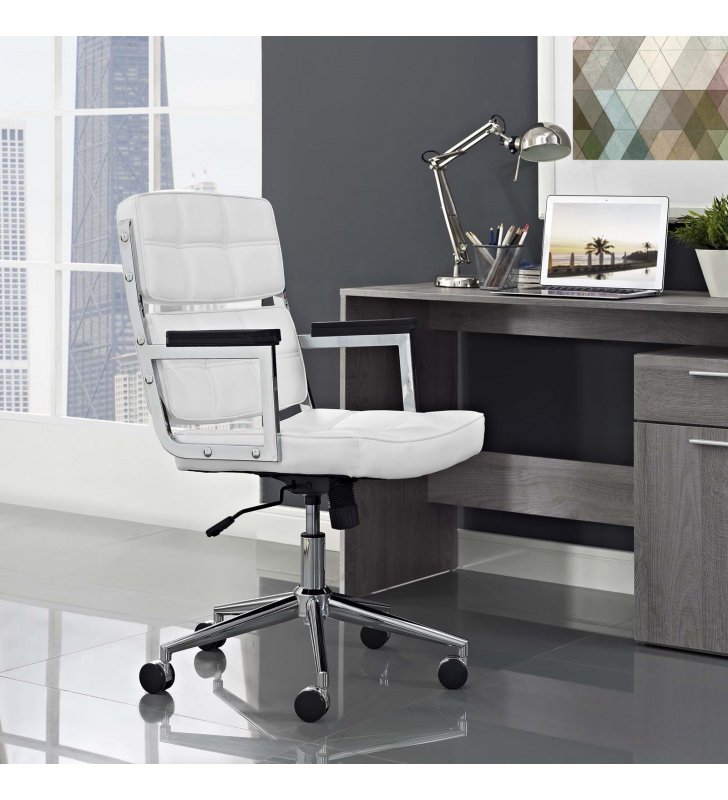 Portray Highback Upholstered Vinyl Office Chair in White - Lexmod
