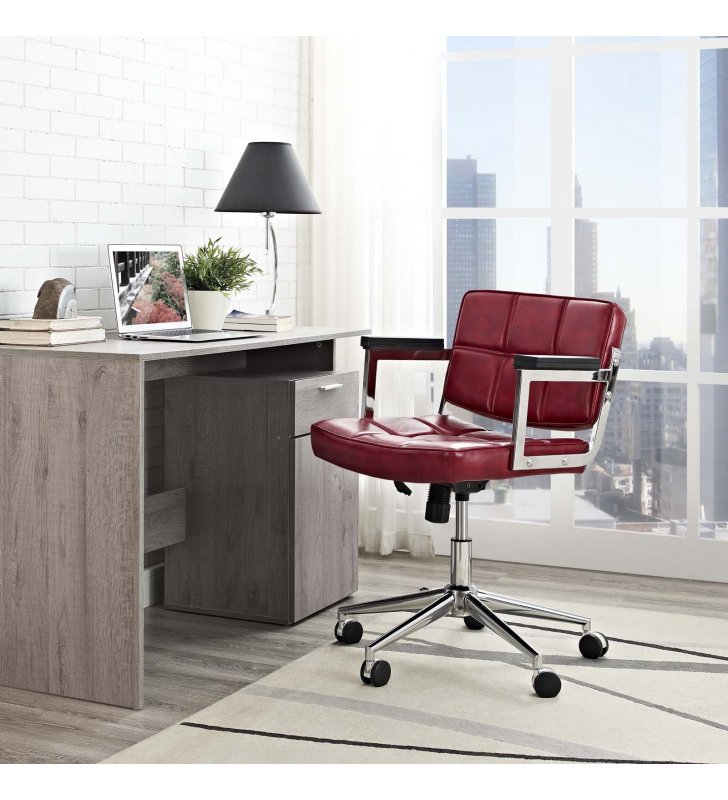 Portray Mid Back Upholstered Vinyl Office Chair in Red - Lexmod