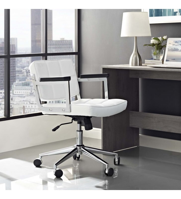 Portray Mid Back Upholstered Vinyl Office Chair in White - Lexmod