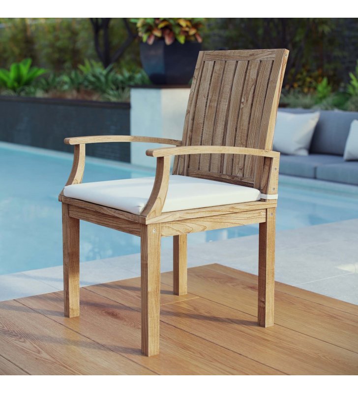 Marina Outdoor Patio Teak Dining Chair in Natural White - Lexmod