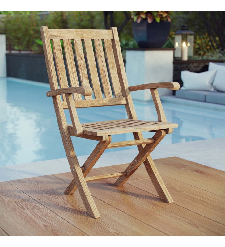 Marina Outdoor Patio Teak Folding Chair in Natural - Lexmod