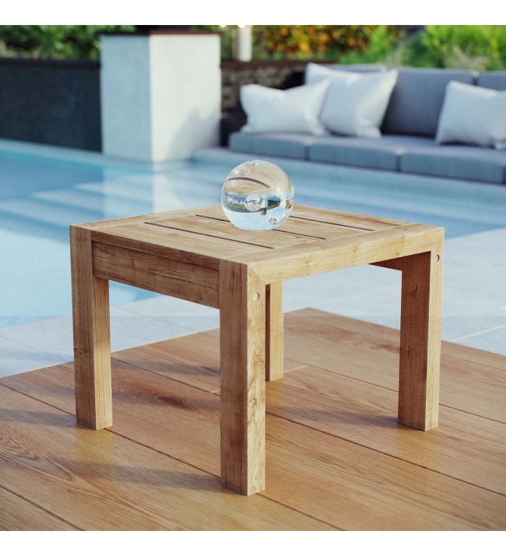 Upland Outdoor Patio Wood Side Table in Natural - Lexmod