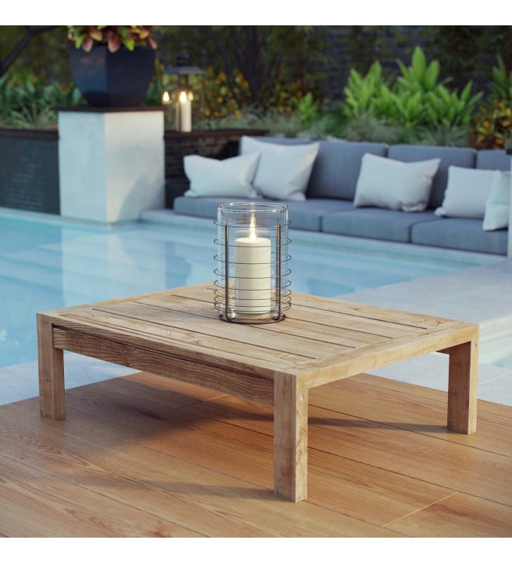 Upland Outdoor Patio Wood Coffee Table in Natural - Lexmod