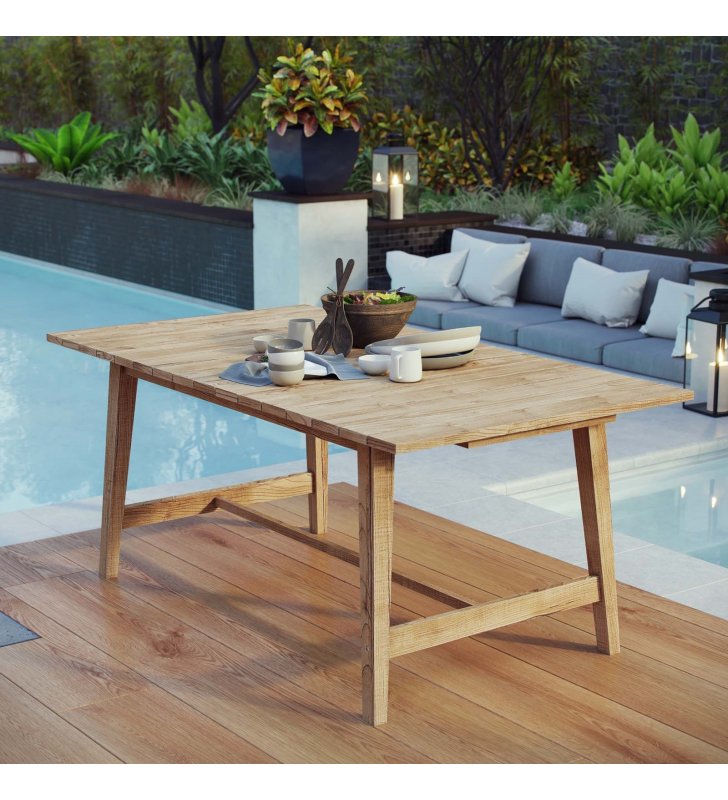 Dorset Outdoor Patio Teak Dining Table in Natural - Lexmod