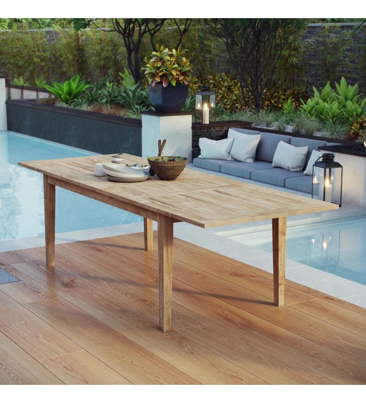 Marina Extendable Outdoor Patio Teak Dining Table in Natural - Lexmod