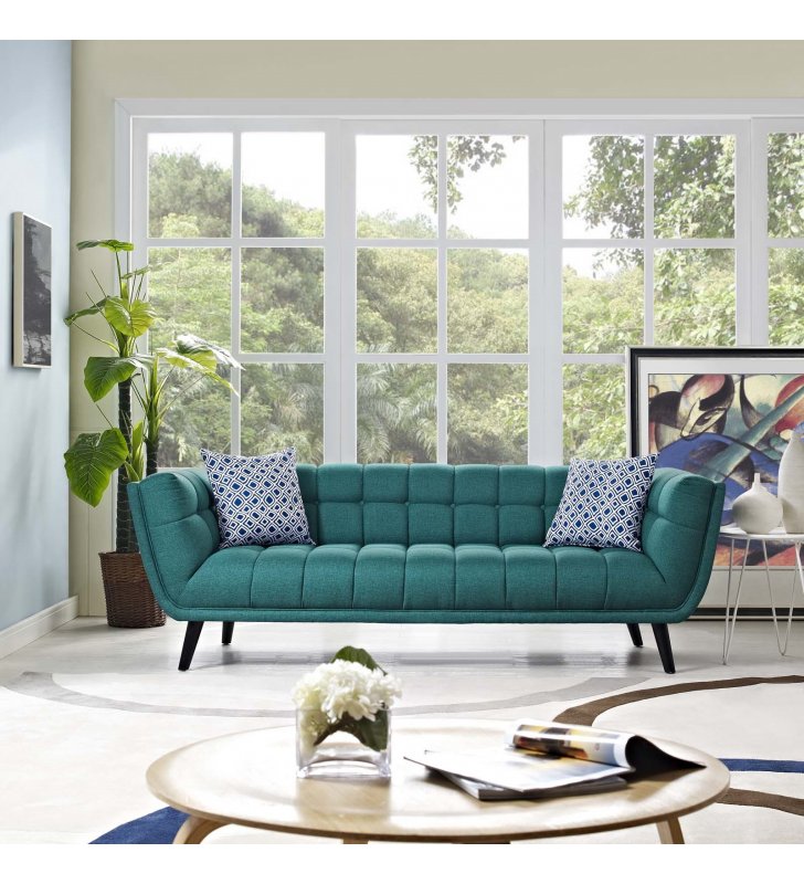 Bestow Upholstered Fabric Sofa in Teal - Lexmod