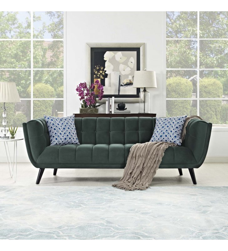 Bestow Performance Velvet Sofa in Green - Lexmod