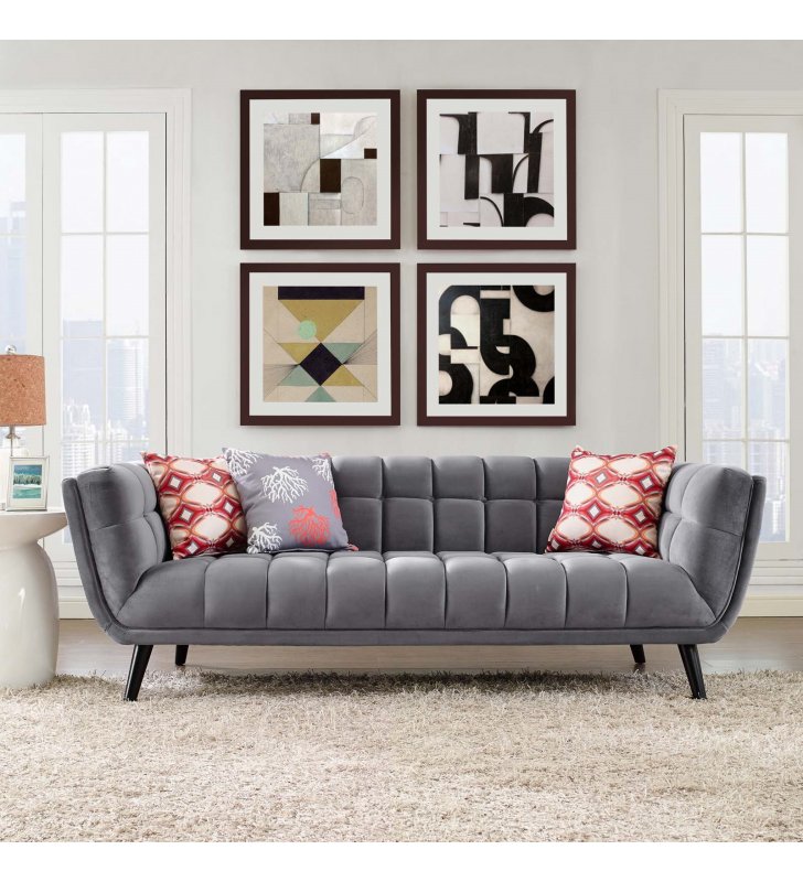 Bestow Performance Velvet Sofa in Gray - Lexmod