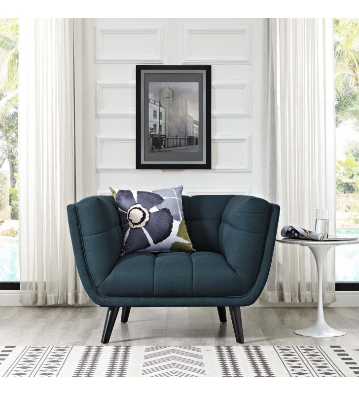 Bestow Upholstered Fabric Armchair in Blue - Lexmod