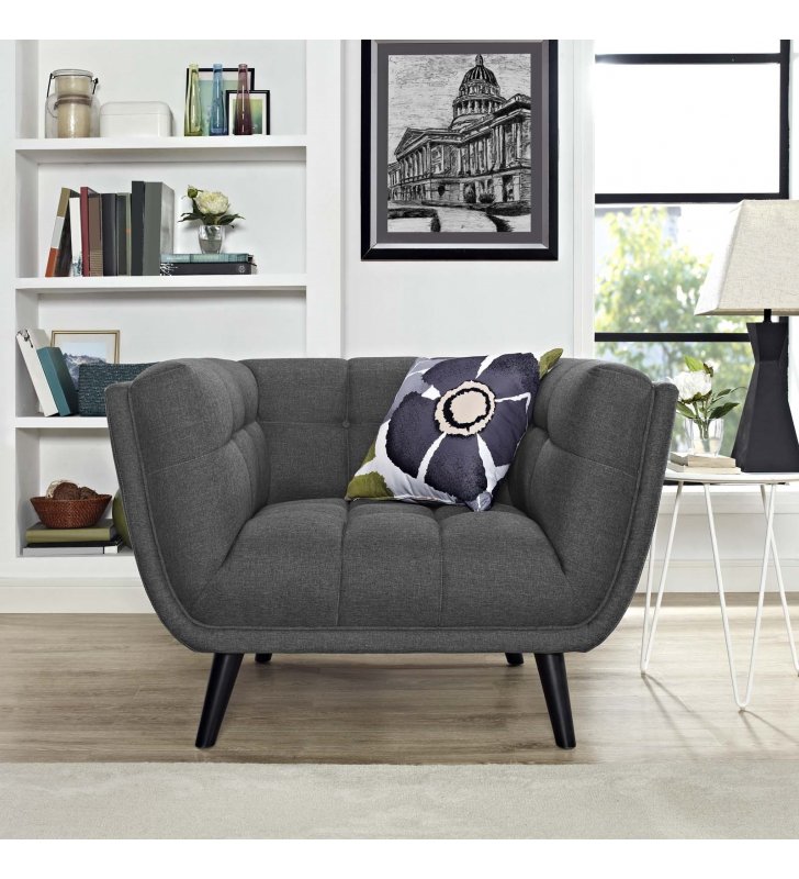 Bestow Upholstered Fabric Armchair in Gray - Lexmod