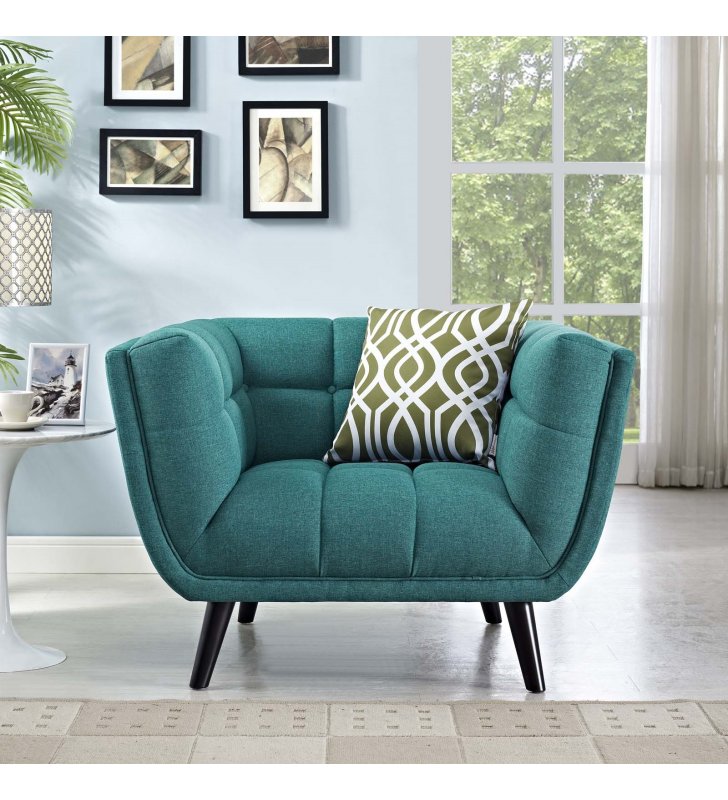 Bestow Upholstered Fabric Armchair in Teal - Lexmod