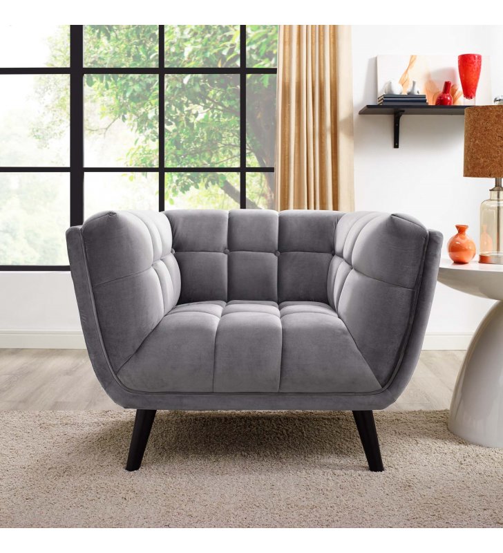 Bestow Performance Velvet Armchair in Gray - Lexmod