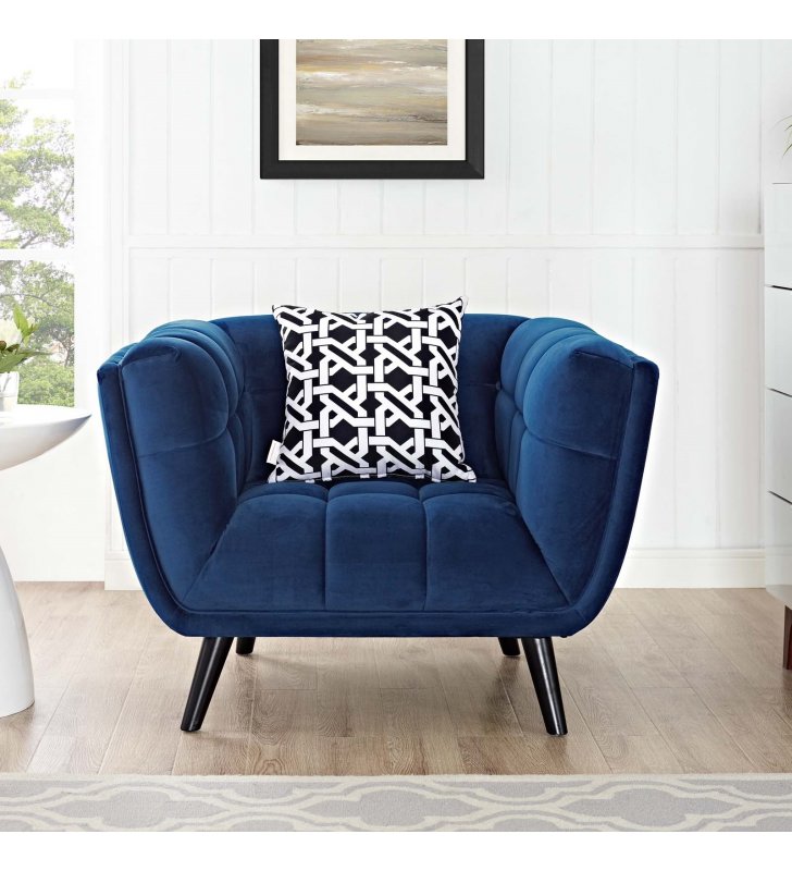 Bestow Performance Velvet Armchair in Navy - Lexmod