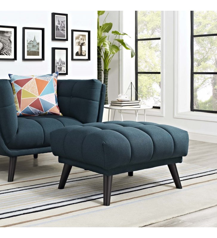 Bestow Upholstered Fabric Ottoman in Blue - Lexmod