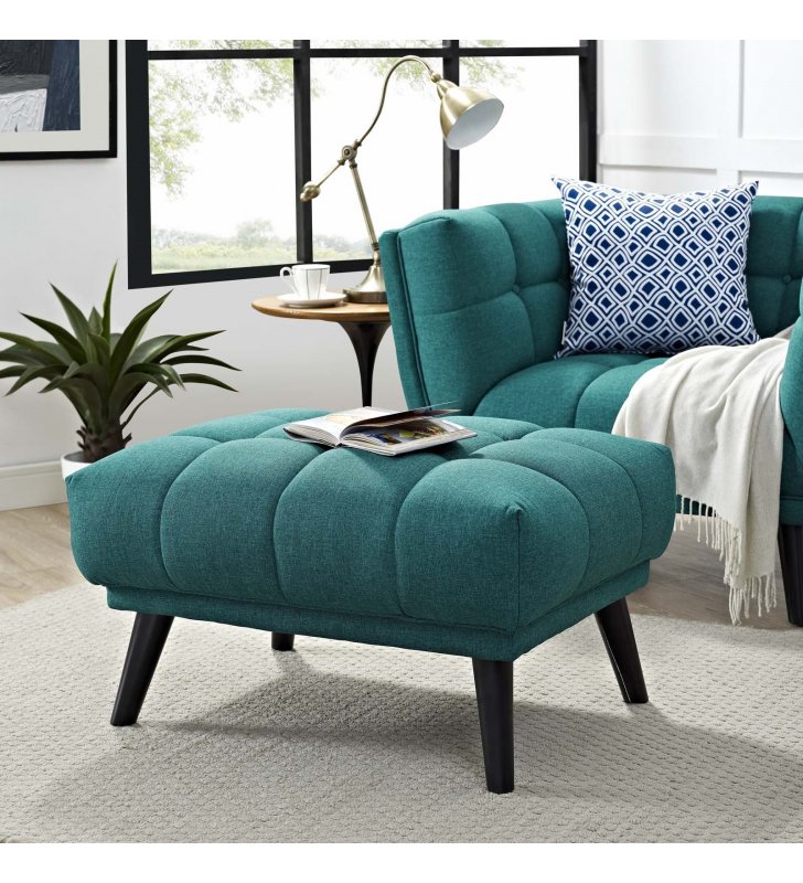 Bestow Upholstered Fabric Ottoman in Teal - Lexmod