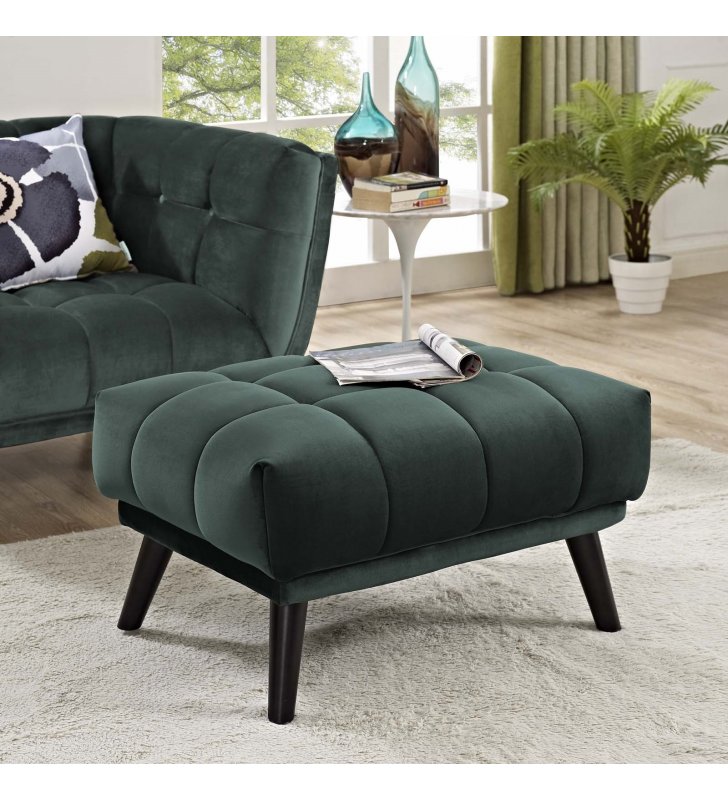 Bestow Performance Velvet Ottoman in Green - Lexmod