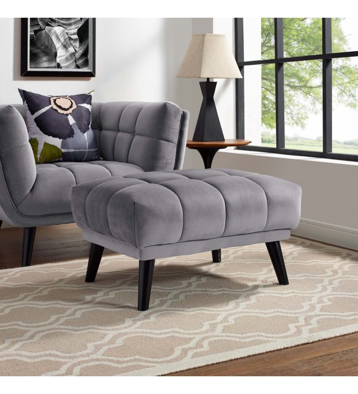Bestow Performance Velvet Ottoman in Gray - Lexmod