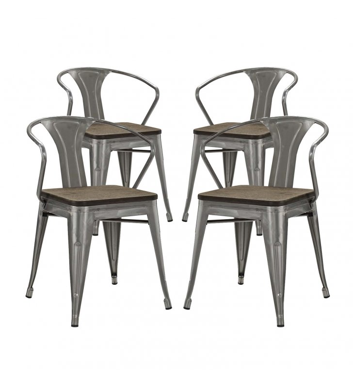 Promenade Bamboo Dining Chair Set of 4 in Gunmetal - Lexmod