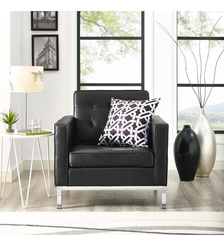 Loft Leather Armchair in Black - Lexmod