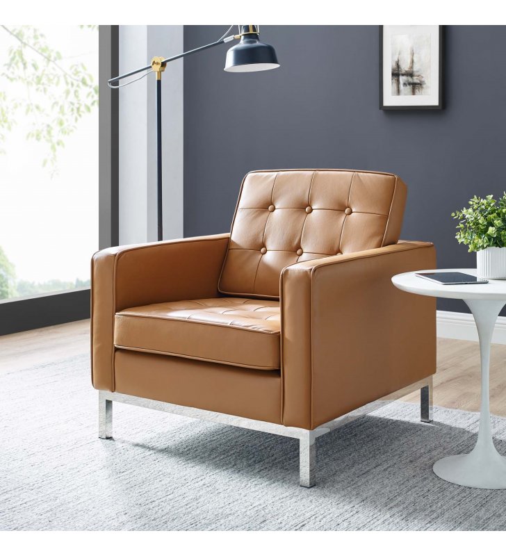 Loft Leather Armchair in Tan - Lexmod