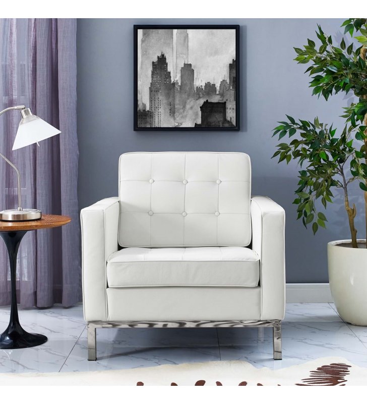 Loft Leather Armchair in Cream White - Lexmod