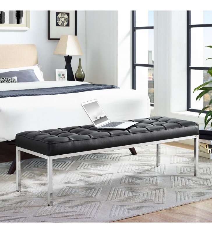 Loft Leather Bench in Black - Lexmod