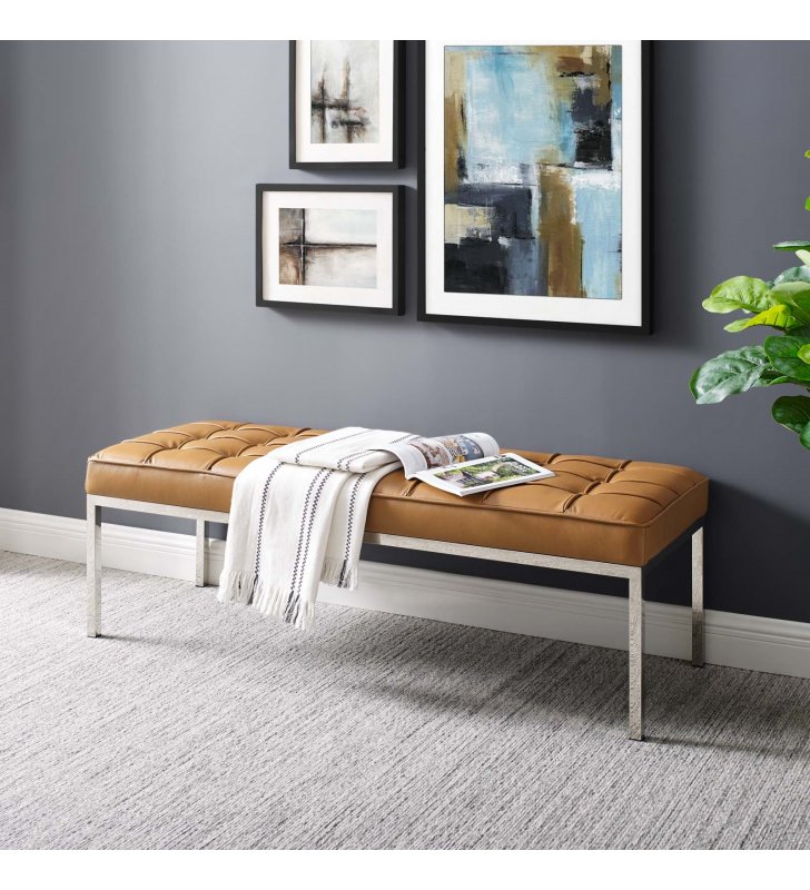 Loft Leather Bench in Tan - Lexmod
