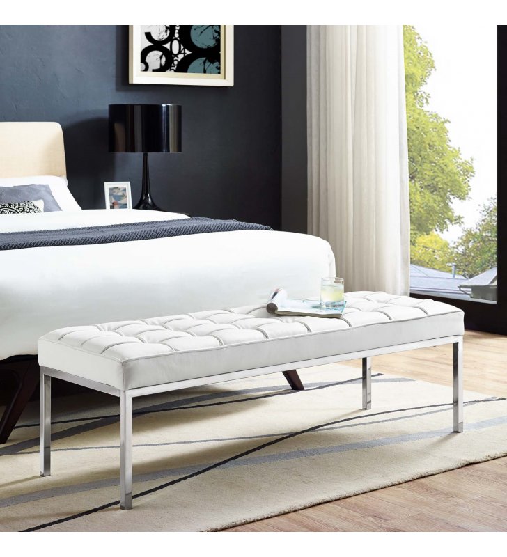 Loft Leather Bench in Cream White - Lexmod