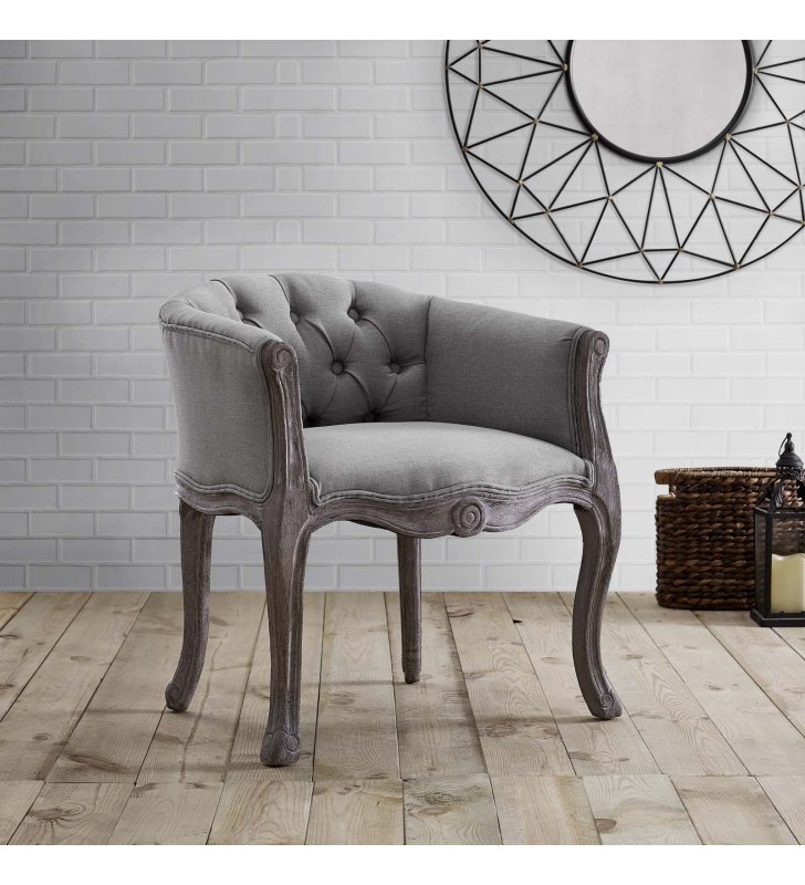 Crown Vintage French Upholstered Fabric Accent Chair in Light Gray - Lexmod