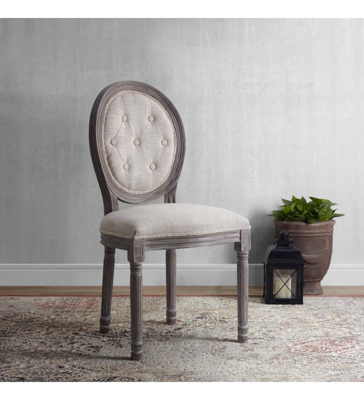 Arise Vintage French Upholstered Fabric Dining Side Chair in Beige - Lexmod