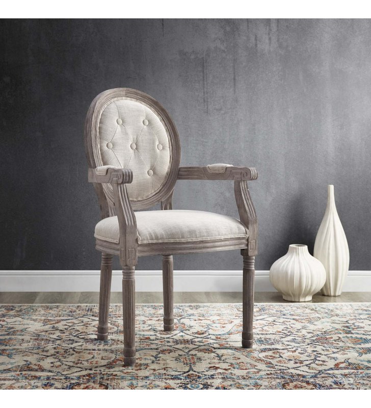 Arise Vintage French Dining Armchair in Beige - Lexmod
