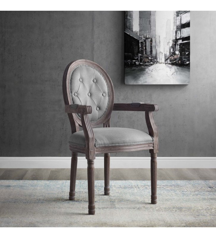 Arise Vintage French Dining Armchair in Light Gray - Lexmod