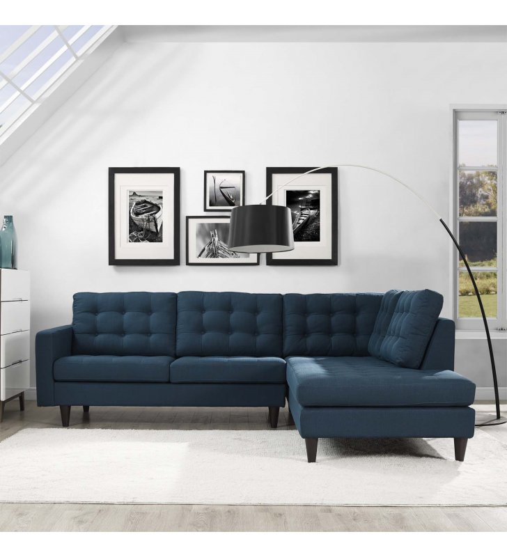 Empress 2 Piece Upholstered Fabric Right Facing Bumper Sectional in Azure - Lexmod