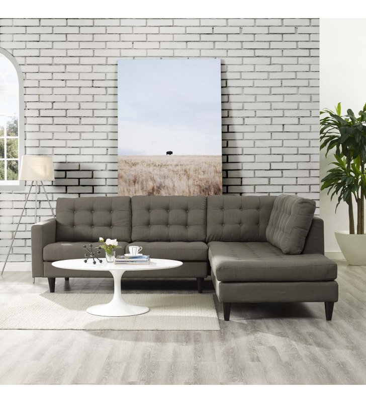 Empress 2 Piece Upholstered Fabric Right Facing Bumper Sectional in Granite - Lexmod