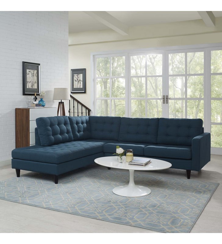 Empress 2 Piece Upholstered Fabric Left Facing Bumper Sectional in Azure - Lexmod