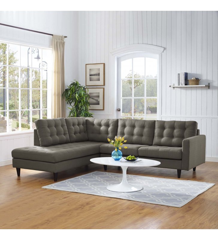 Empress 2 Piece Upholstered Fabric Left Facing Bumper Sectional in Granite - Lexmod