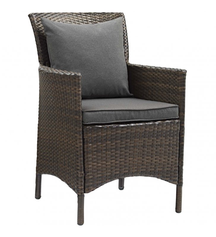 Conduit Outdoor Patio Wicker Rattan Dining Armchair in Brown Charcoal - Lexmod