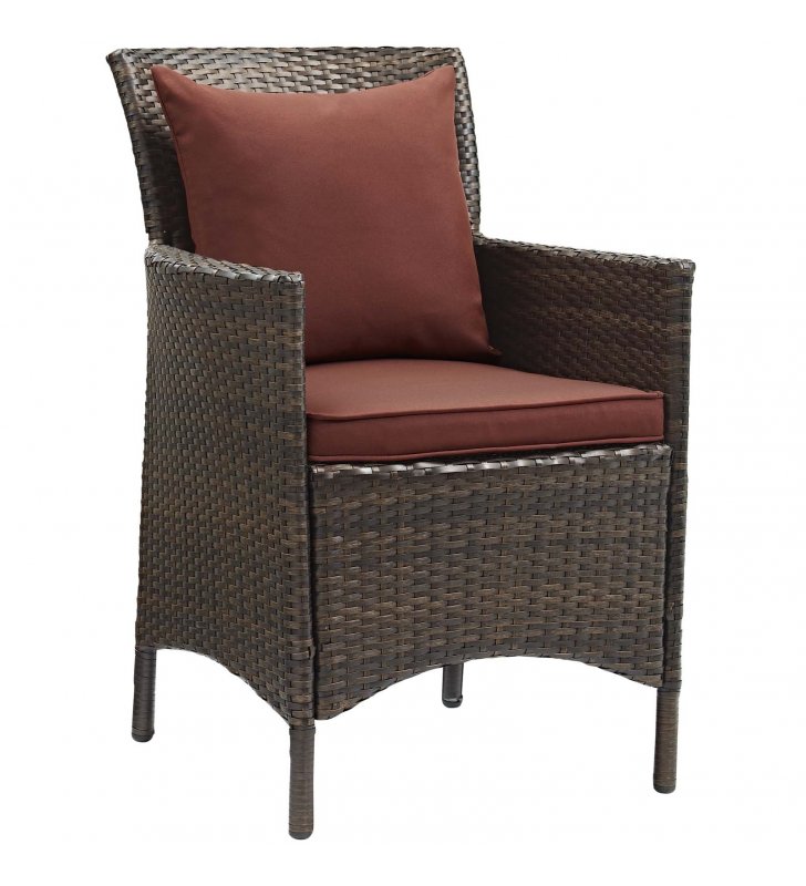 Conduit Outdoor Patio Wicker Rattan Dining Armchair in Brown Currant - Lexmod