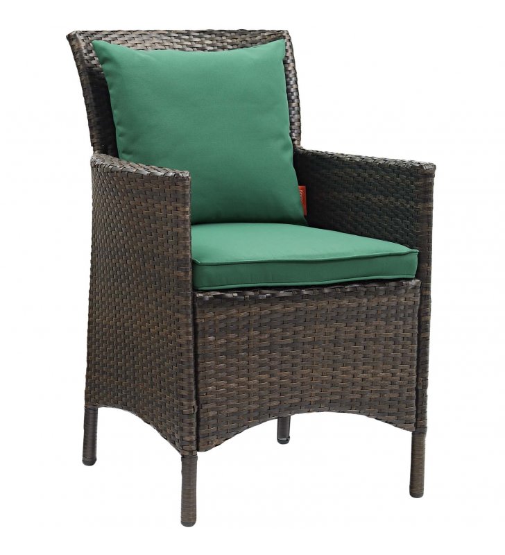 Conduit Outdoor Patio Wicker Rattan Dining Armchair in Brown Green - Lexmod