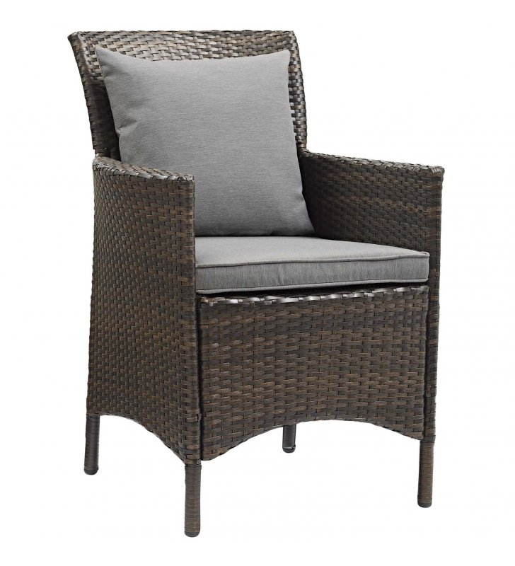 Conduit Outdoor Patio Wicker Rattan Dining Armchair in Brown Gray - Lexmod