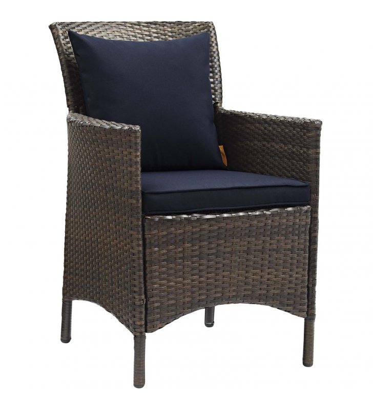 Conduit Outdoor Patio Wicker Rattan Dining Armchair in Brown Navy - Lexmod