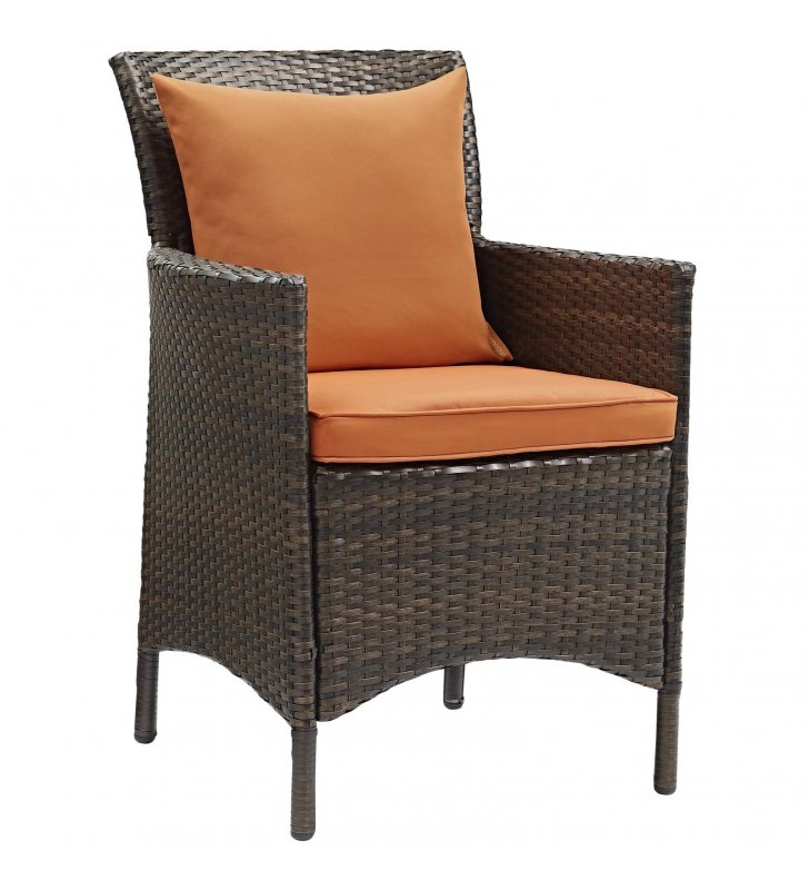 Conduit Outdoor Patio Wicker Rattan Dining Armchair in Brown Orange - Lexmod